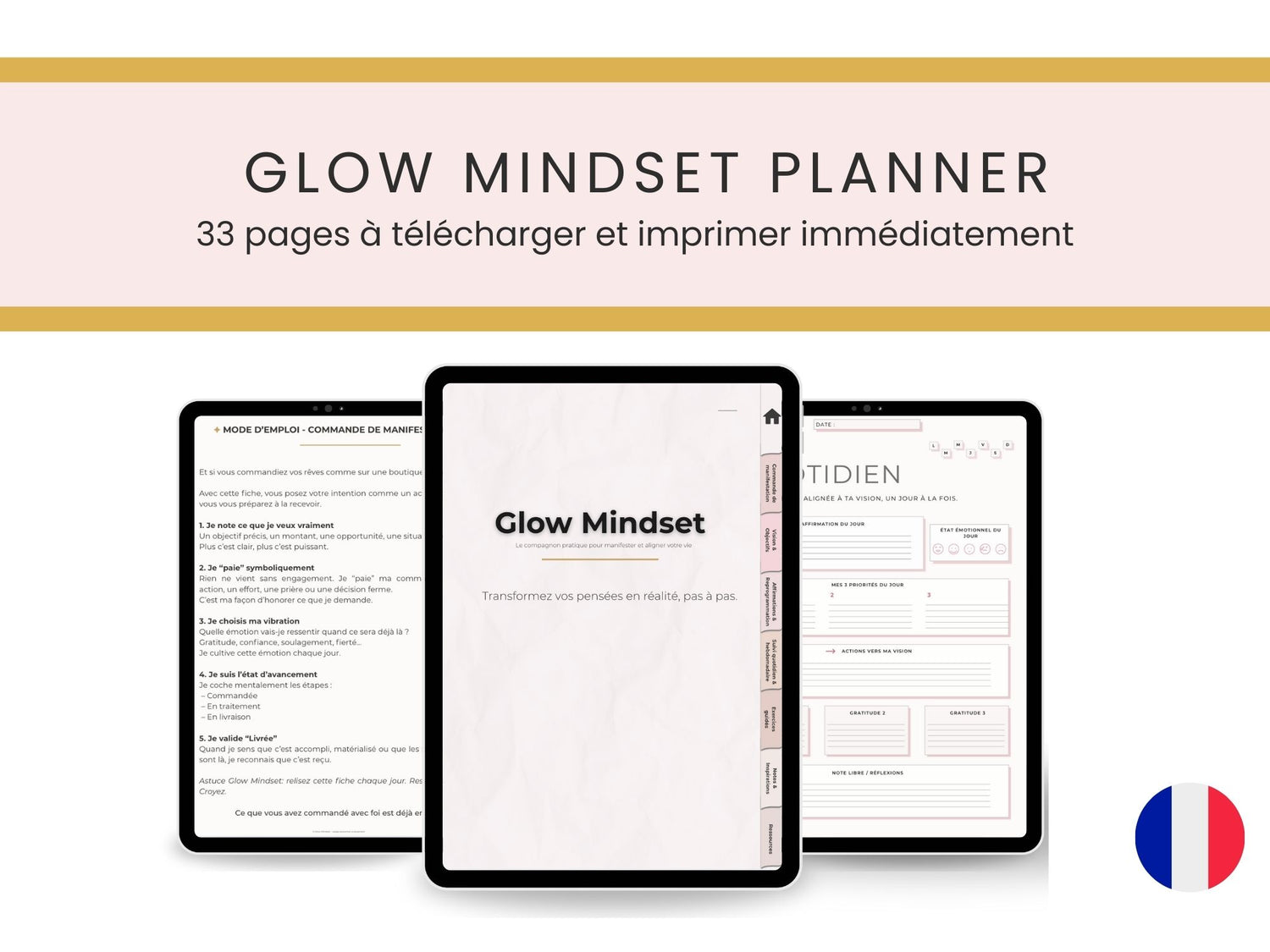 Glow Mindset Planner – Version digitale interactive (33 pages PDF avec hyperliens)