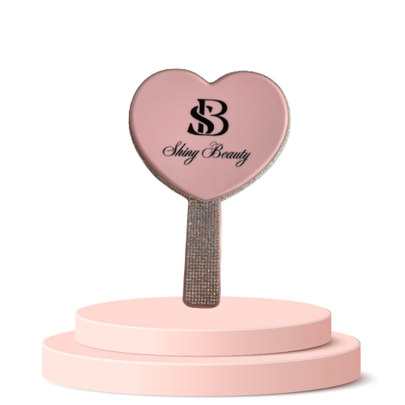{Shiny Beauty} – Miroir Rose en Forme de Cœur Orné de Strass